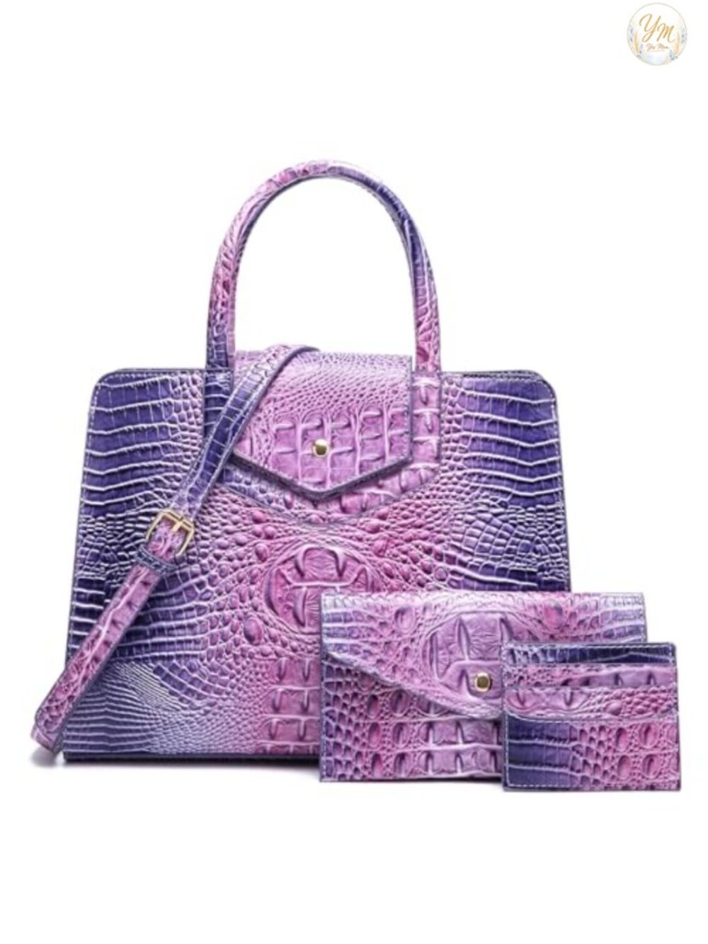 Women Vegan Leather Satchel Tote Handbag Set 3 Piece Wallet Cardholder